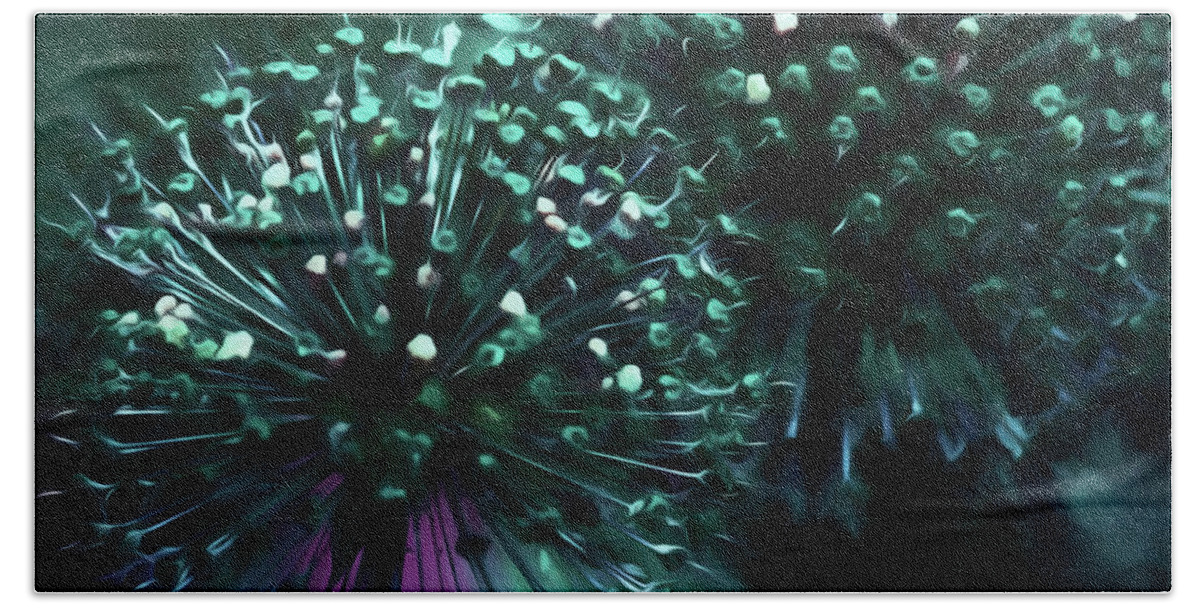 Painted Photo Bath Towel featuring the photograph Giant Allium #5 by Bonnie Bruno