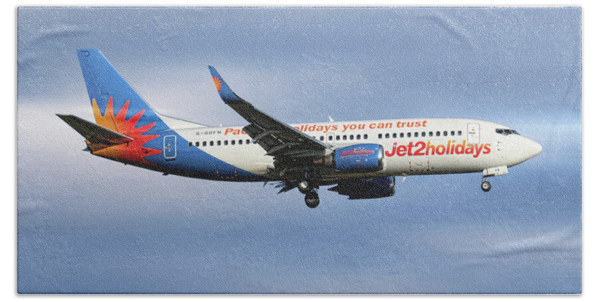 Jet2 Hand Towel featuring the mixed media Jet2 Boeing 737-33V by Smart Aviation