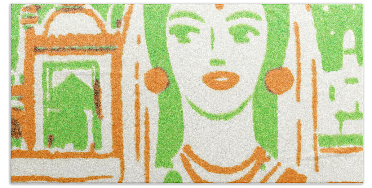 Accessories Bath Towel featuring the drawing Middle Eastern woman #5 by CSA Images