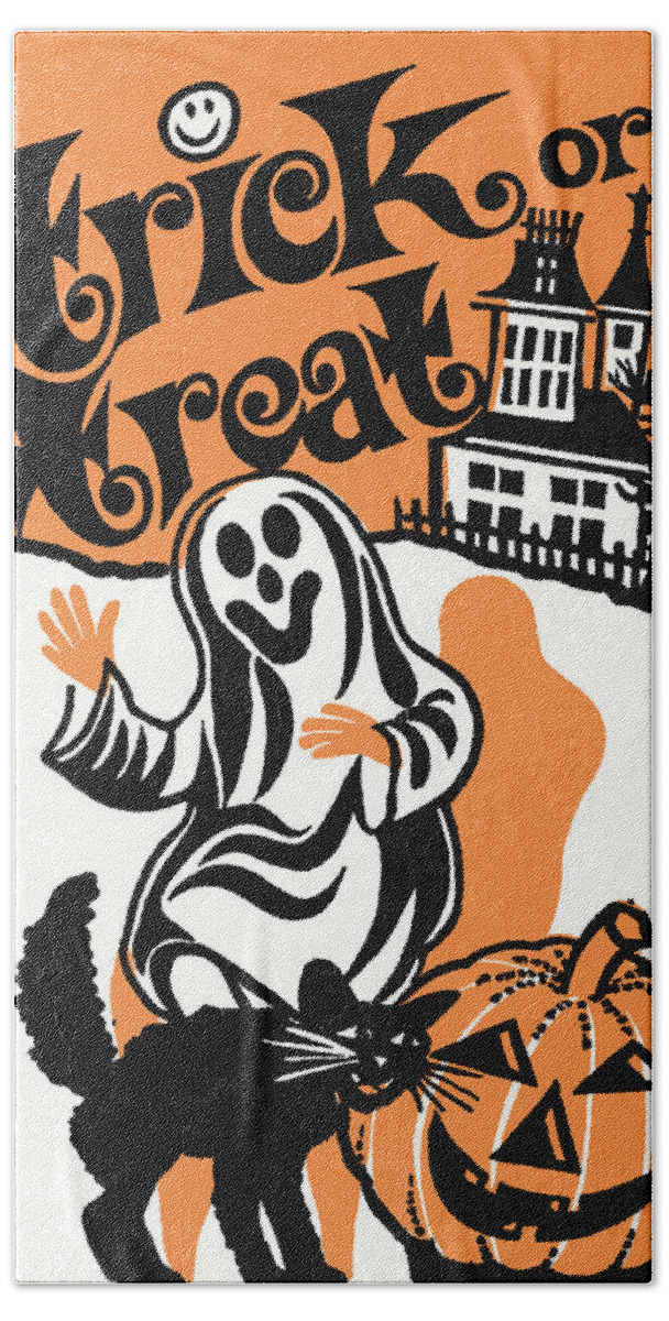 Afraid Hand Towel featuring the drawing Trick or treat #5 by CSA Images