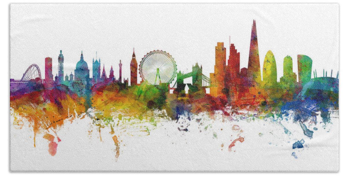 London Hand Towel featuring the digital art London England Skyline by Michael Tompsett