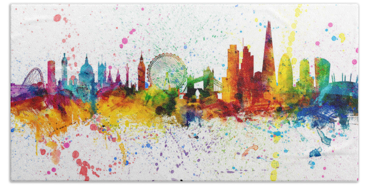 London Hand Towel featuring the digital art London England Skyline #57 by Michael Tompsett