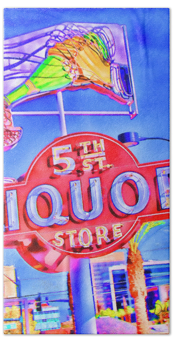 Vintage Signs Bath Towel featuring the photograph 5th Street Liquor by Debby Richards