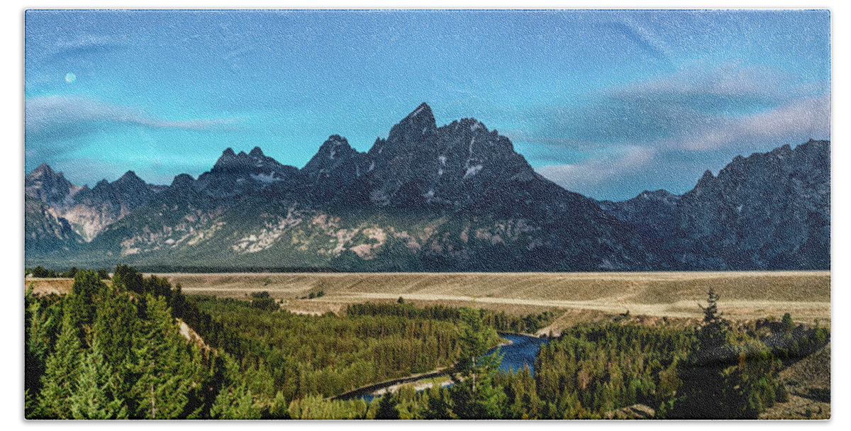 View Bath Towel featuring the photograph Grand Teton mountains scenic view #6 by Alex Grichenko