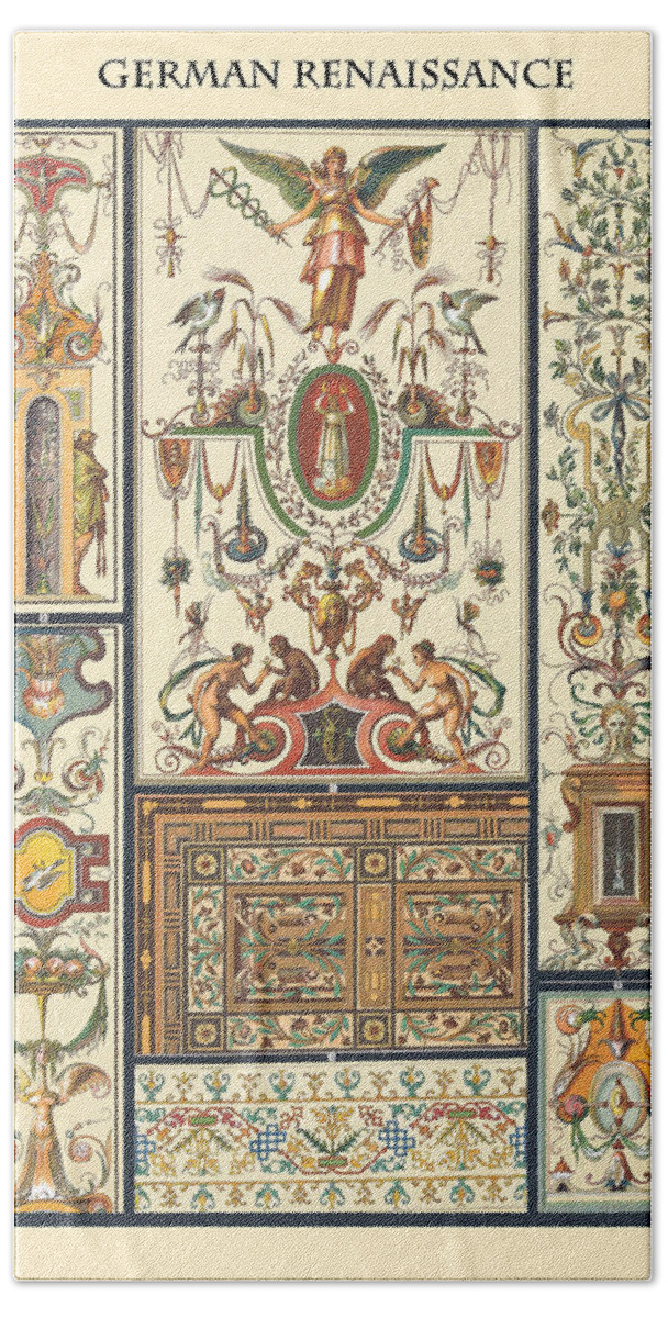 German Renaissance Bath Towel featuring the painting Ornament-GERMAN RENAISSANCE #6 by Racinet