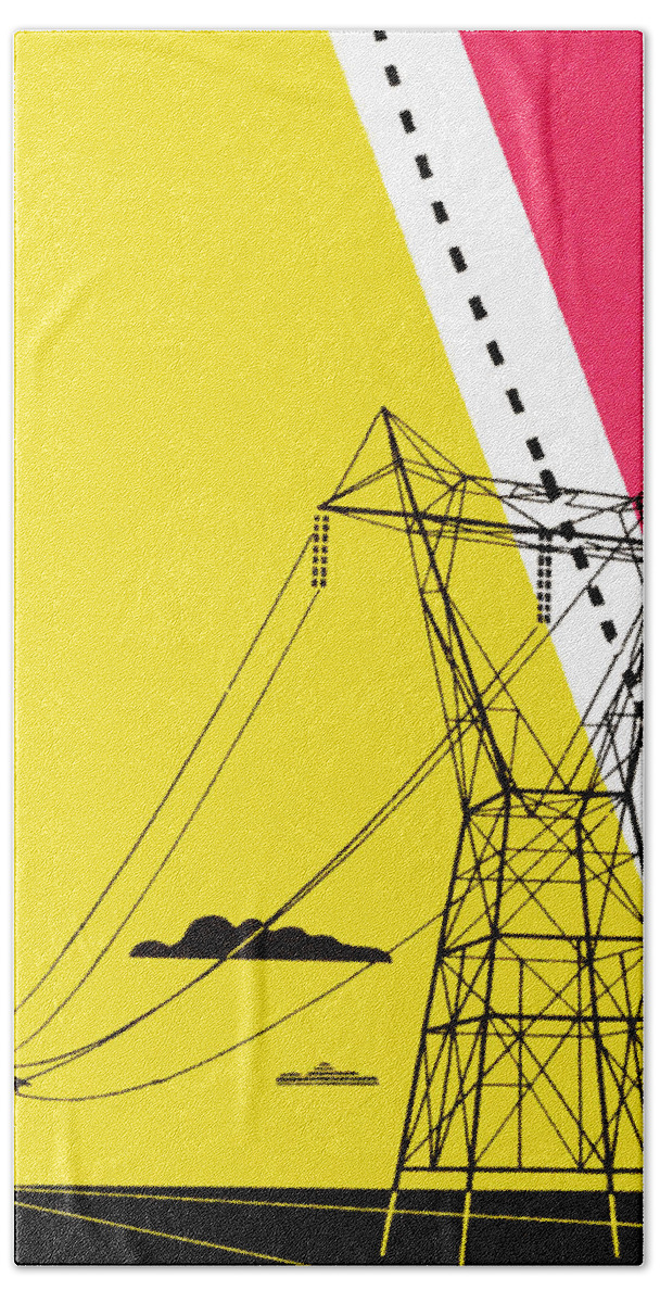 Campy Hand Towel featuring the drawing Power lines #6 by CSA Images