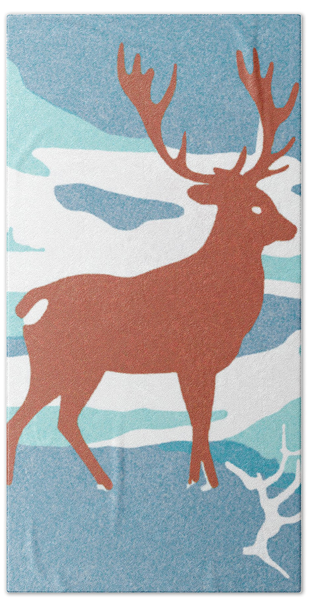 Activity Hand Towel featuring the drawing Deer #7 by CSA Images