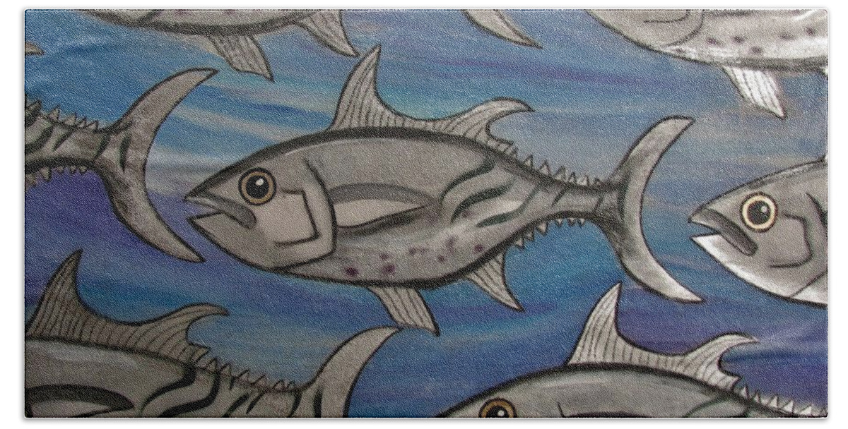 Fish Bath Towel featuring the painting 7 Fish by Joan Stratton
