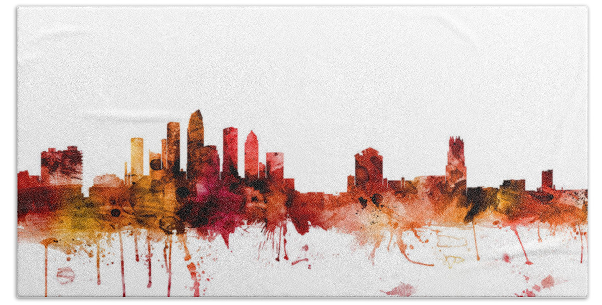 Fort Worth Hand Towel featuring the digital art Fort Worth Texas Skyline #7 by Michael Tompsett