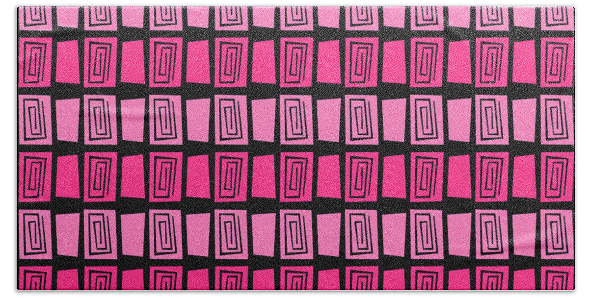 Pink Bath Towel featuring the digital art Mid Century Modern Maze by Donna Mibus
