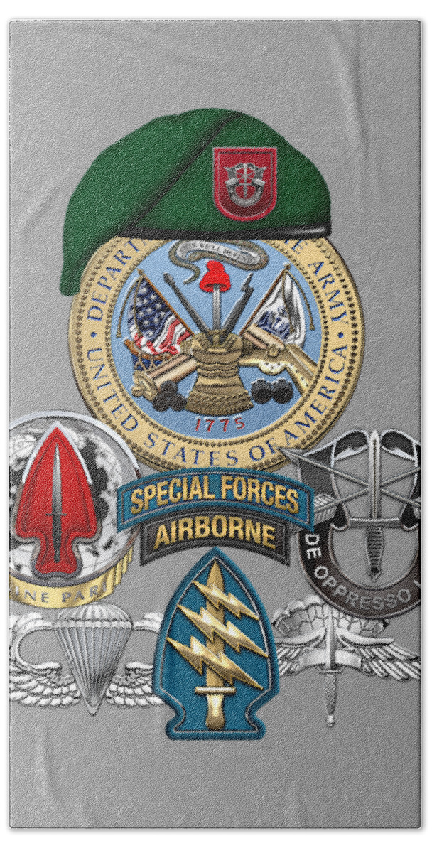 U.s. Army Special Forces Collection By Serge Averbukh Bath Towel featuring the digital art 7th Special Forces Group - Green Berets Special Edition by Serge Averbukh