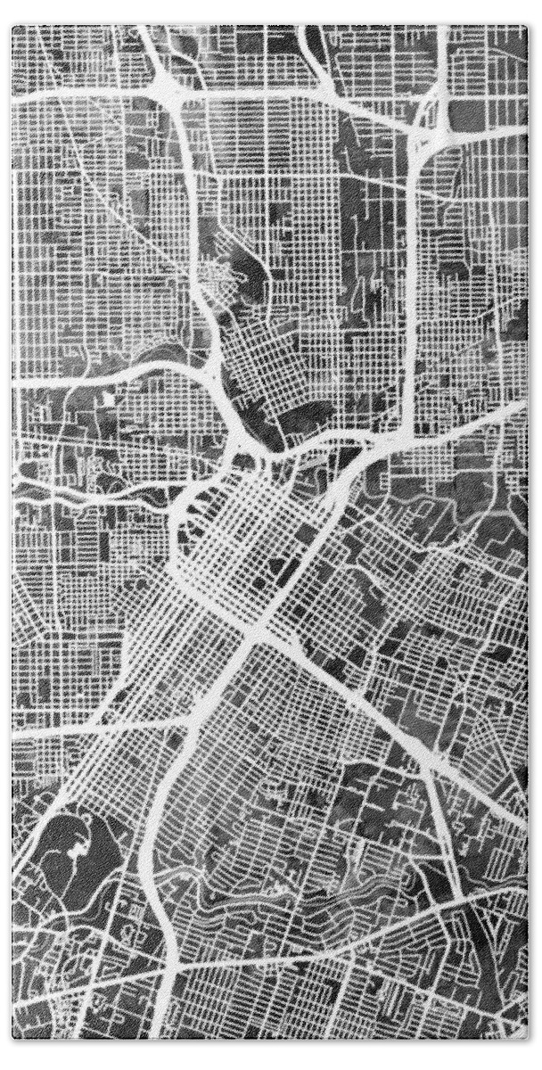 Houston Hand Towel featuring the digital art Houston Texas City Street Map by Michael Tompsett