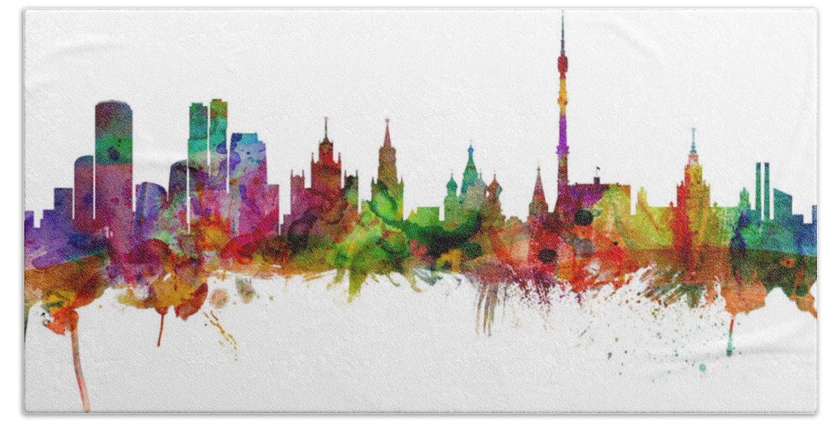 Moscow Hand Towel featuring the digital art Moscow Russia Skyline #8 by Michael Tompsett