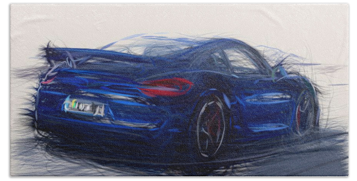 Porsche Bath Towel featuring the digital art Porsche Cayman GT4 Fantastic Drawing by CarsToon Concept