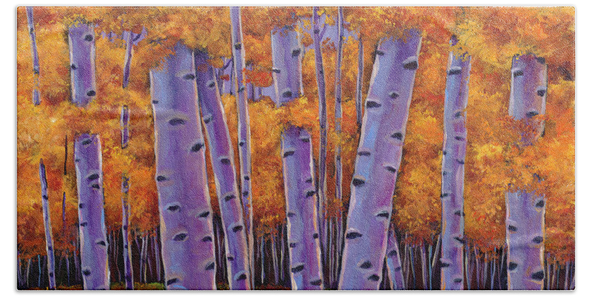 Aspen Trees Hand Towel featuring the painting A Chance Encounter by Johnathan Harris