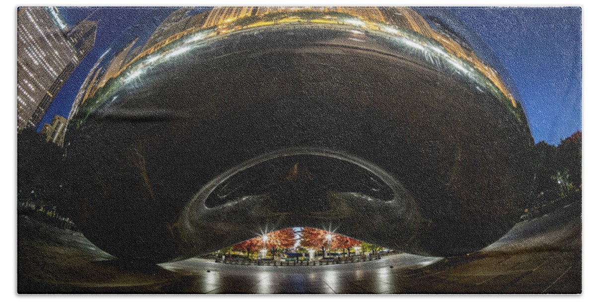 Bean Hand Towel featuring the photograph A Fisheye perspective of Chicago's Bean by Sven Brogren
