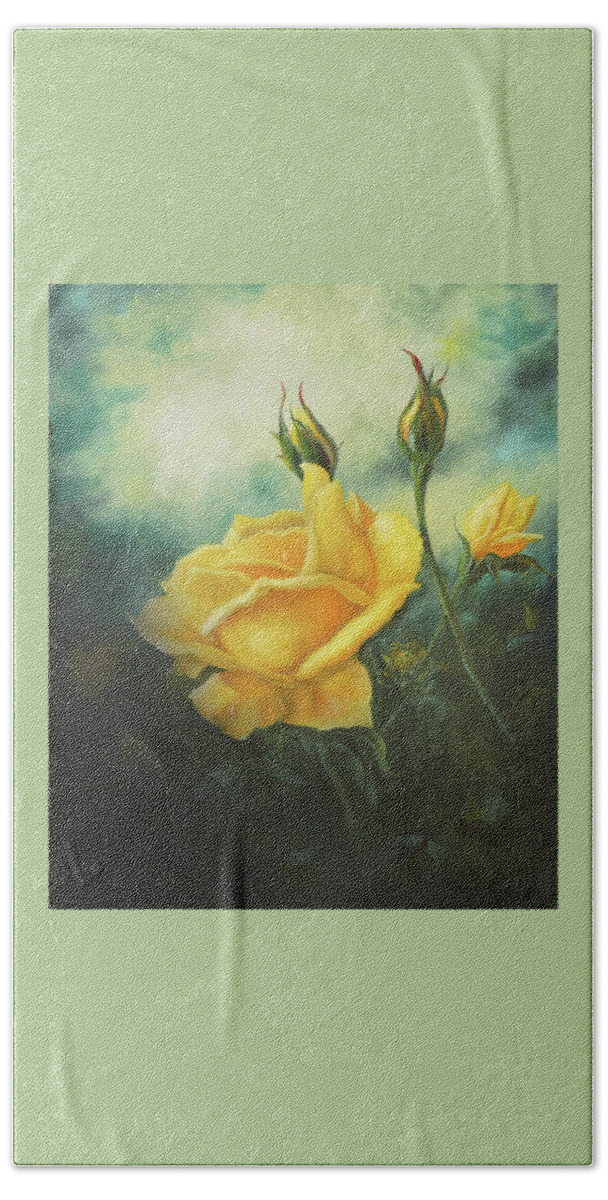 Rose Bath Towel featuring the painting Yellow Friendship Rose by Lynne Pittard