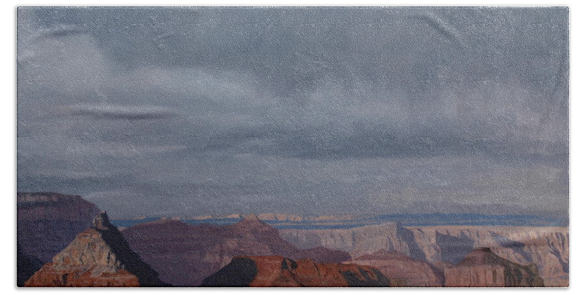 Grand Canyon Hand Towel featuring the painting A little rain over the canyon by Barbara Barber