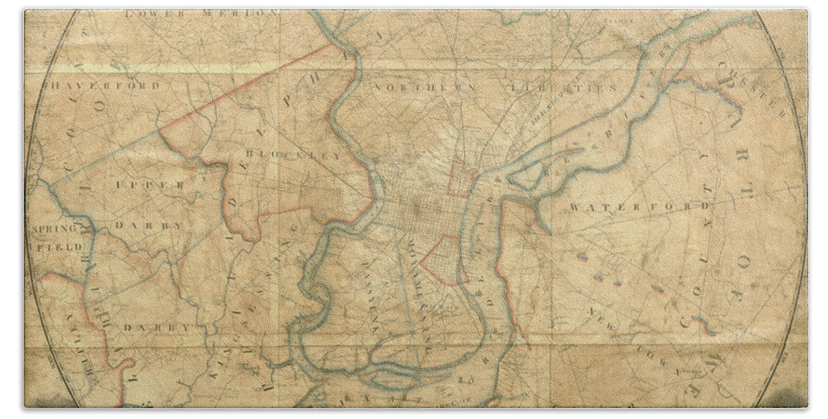 Map Bath Towel featuring the mixed media A plan of the City of Philadelphia and Environs, 1808-1811 by John Hills