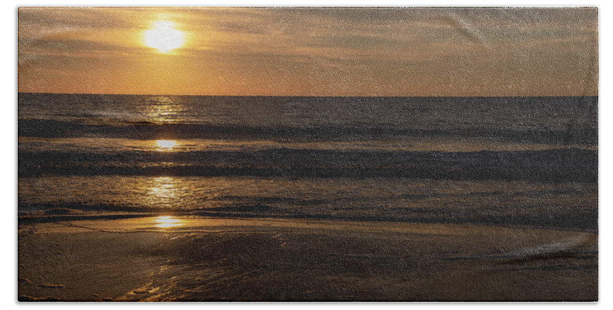 Sunrise Hand Towel featuring the photograph A Reflective Morning On Hilton Head Island No. 0387 by Dennis Schmidt