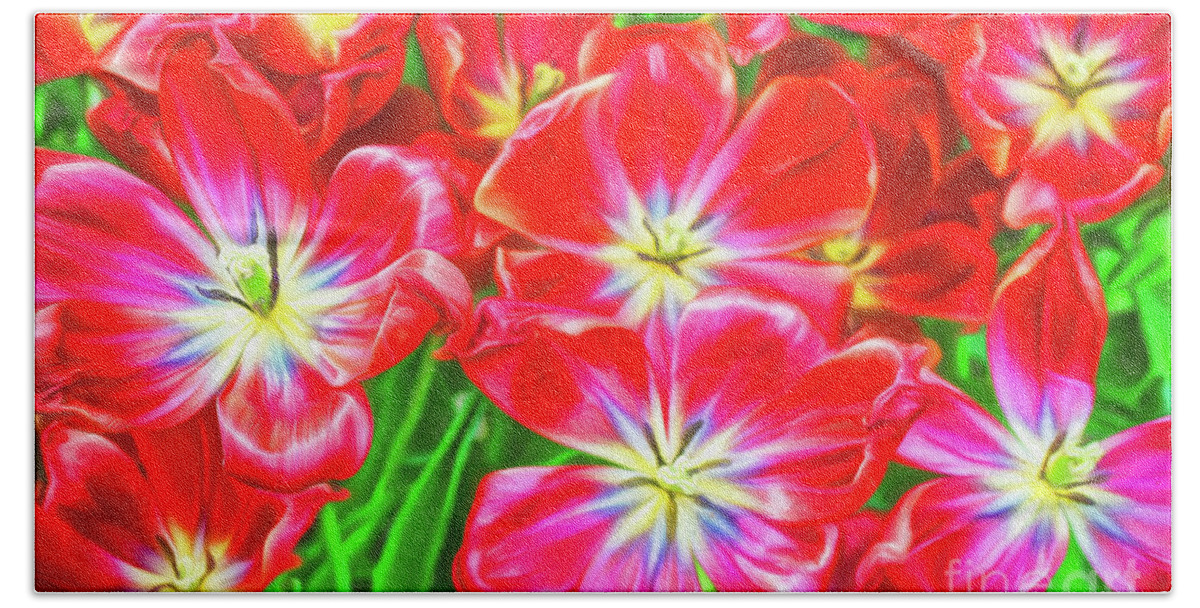 Tulips Bath Towel featuring the photograph A Sea of Brilliant Red Tulips by Sue Melvin