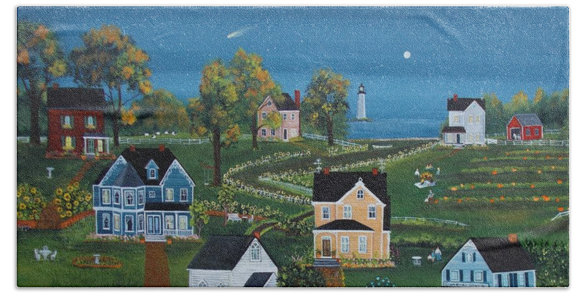 Grandma Moses Hand Towel featuring the painting A Sky Full Of Stars by Virginia Coyle