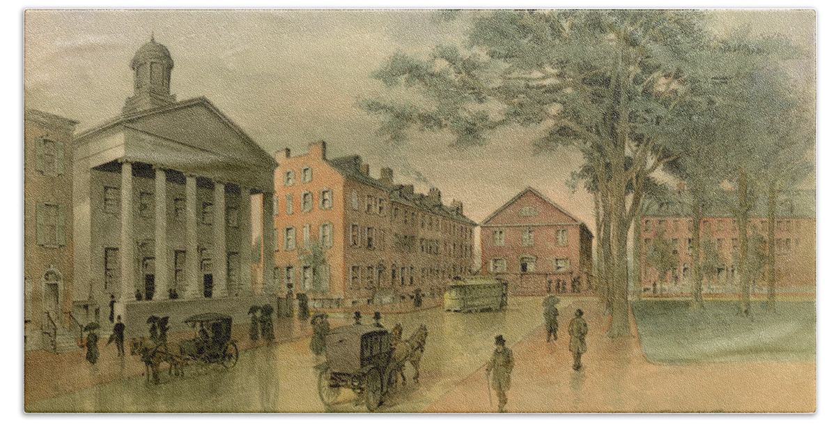 Taylor Bath Towel featuring the painting A Southwestern View of Washington Square by Frank Hamilton Taylor
