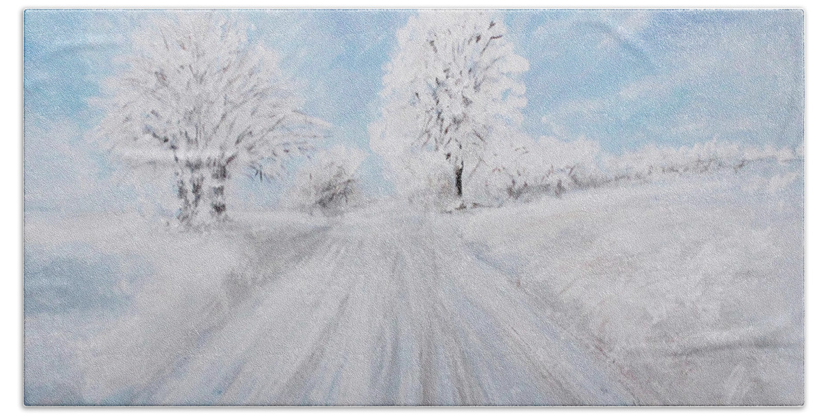 Landscape Hand Towel featuring the painting A Winter's Day by Lyric Lucas