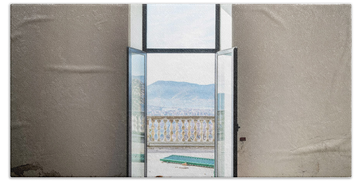 Urban Bath Towel featuring the photograph Abandoned Villa with Beautiful View by Roman Robroek