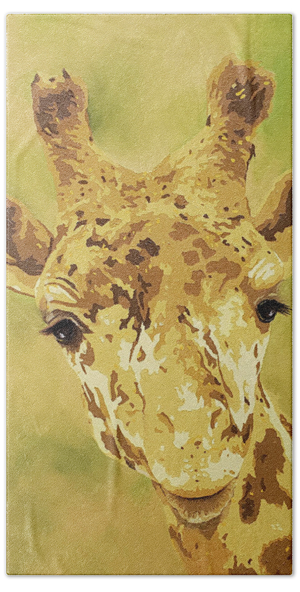 Giraffe Bath Towel featuring the painting Abeke by Cheryl Bowman