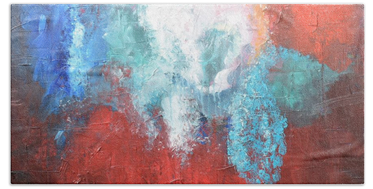Abstract Hand Towel featuring the painting Abstract-57 by Monika Shepherdson