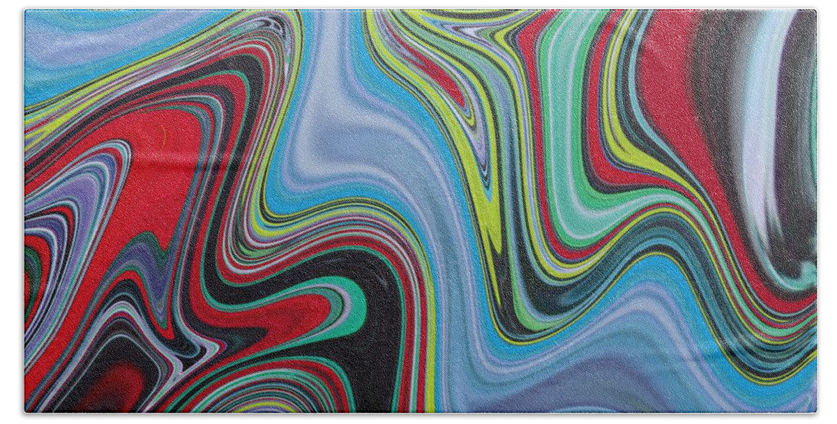 Abstract Hand Towel featuring the painting Abstract Art - Colorful Fluid Painting Marble Pattern Red and Blue by Patricia Piotrak