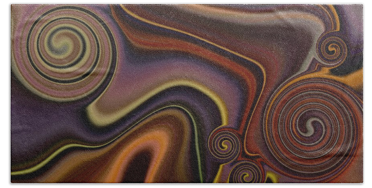 Abstract Bath Towel featuring the painting Abstract Art - Orange and brown Fluid Painting Marble Pattern by Patricia Piotrak