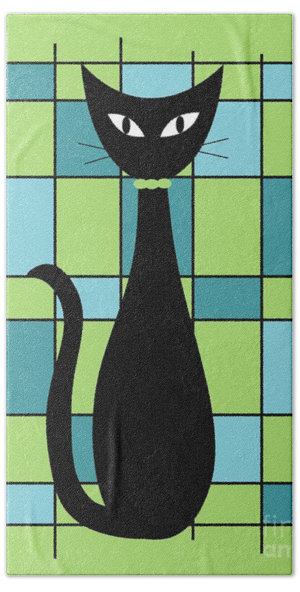 Bath Towel featuring the digital art Abstract Cat in Green by Donna Mibus