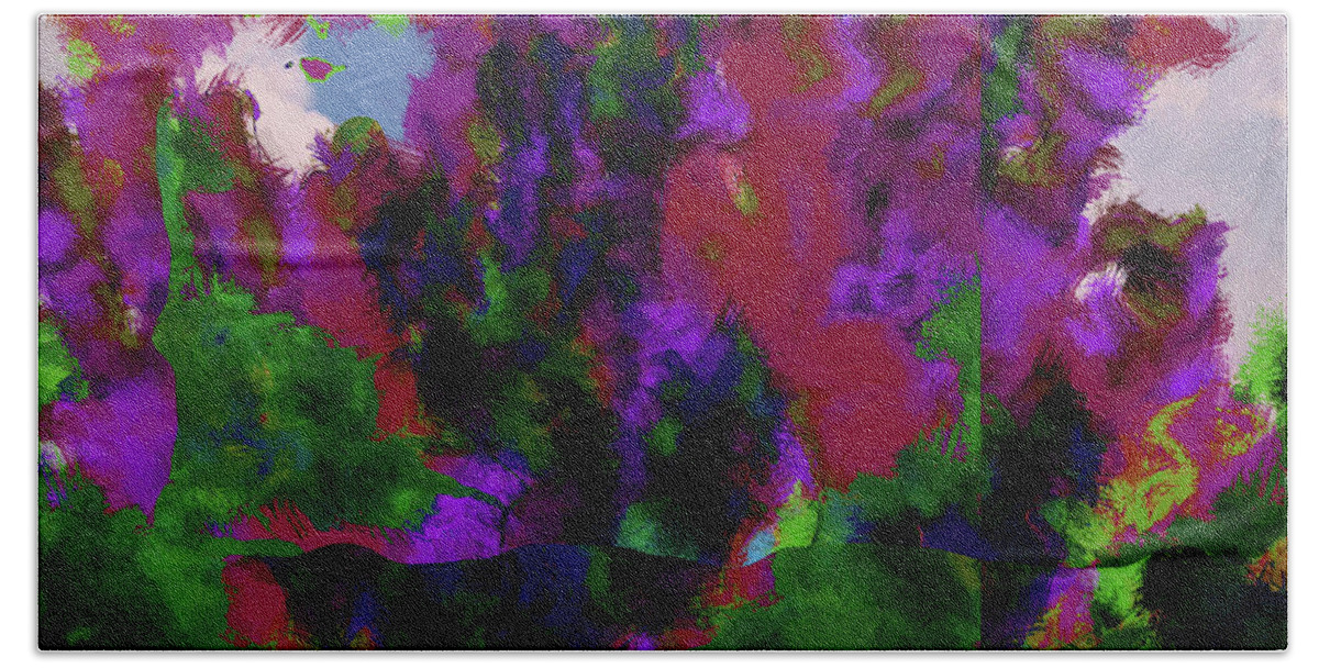 Abstract Bath Towel featuring the painting Abstract in Purple and Green - DWP6004971 by Dean Wittle