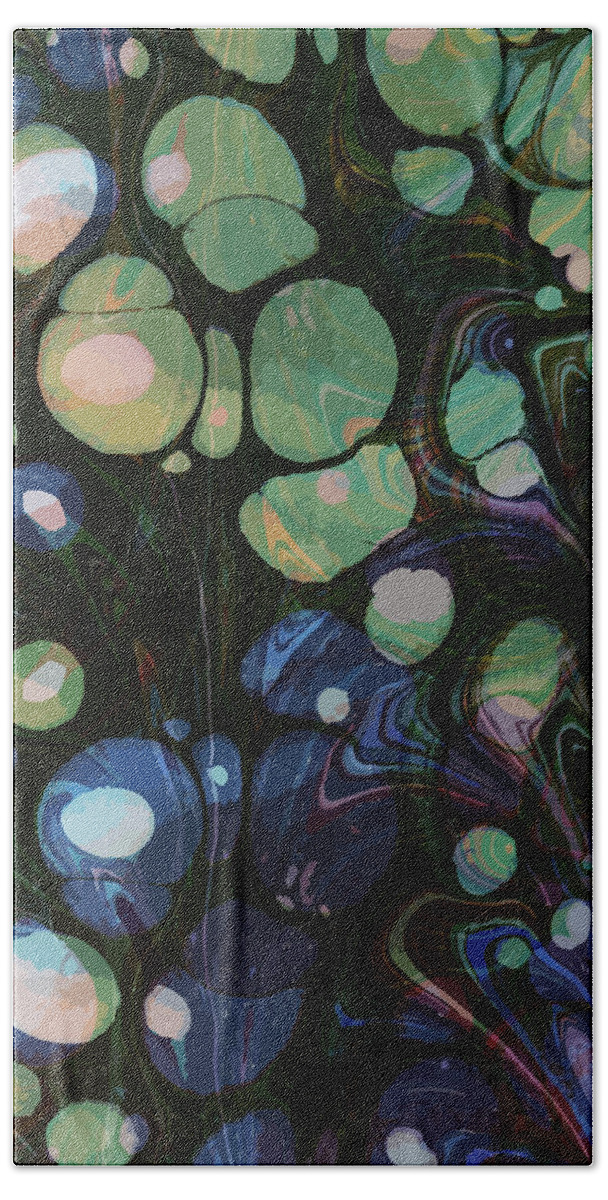 Abstract Hand Towel featuring the mixed media Abstract Painting - Marbling art 01- Fluid Painting - Blue Green, Black Abstract - Modern Abstract by Studio Grafiikka