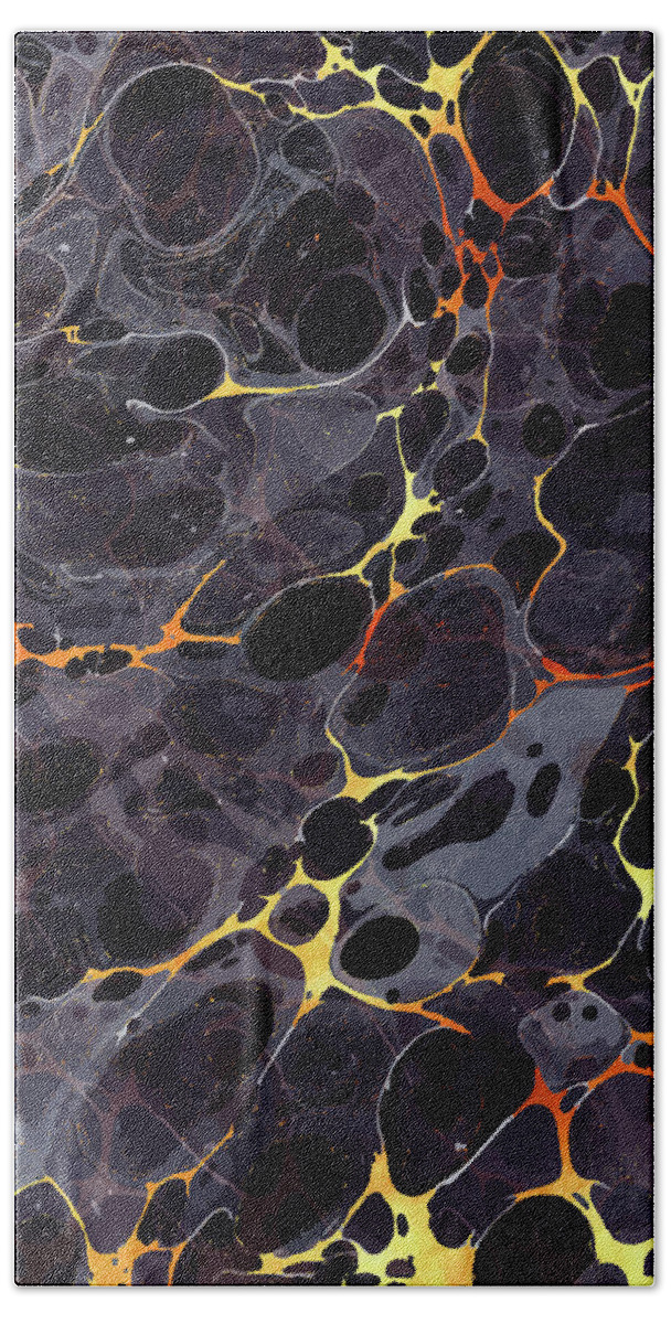 Abstract Hand Towel featuring the mixed media Abstract Painting - Marbling art 05- Fluid Painting - Black, Gold Abstract - Modern Abstract by Studio Grafiikka