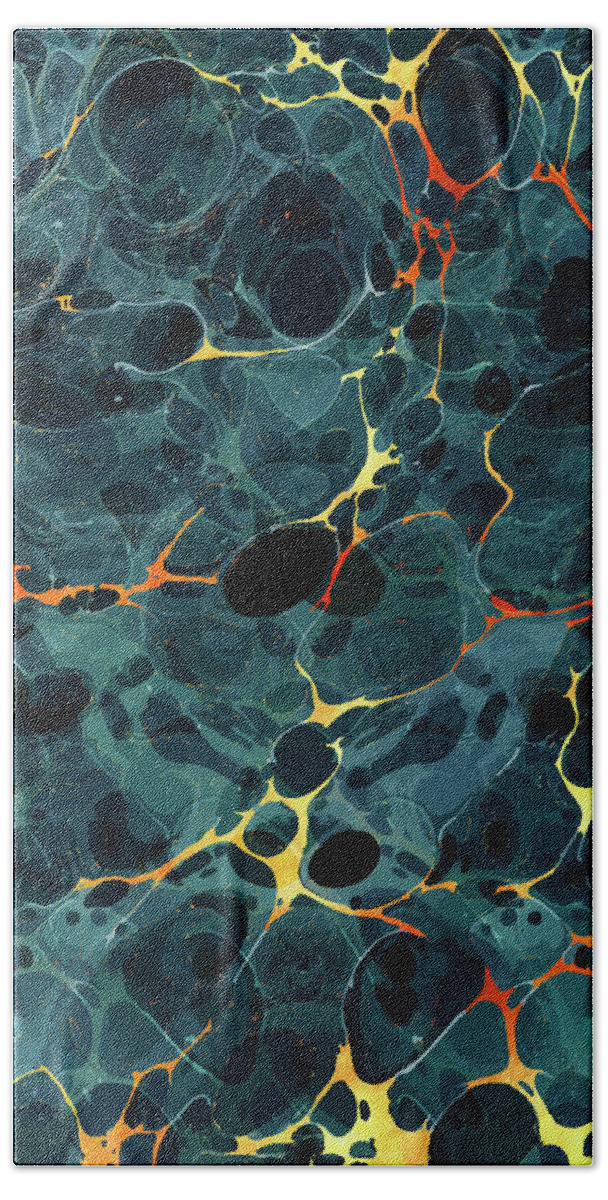 Abstract Hand Towel featuring the mixed media Abstract Painting - Marbling art 06- Fluid Painting - Blue, Gold Abstract - Modern Abstract by Studio Grafiikka