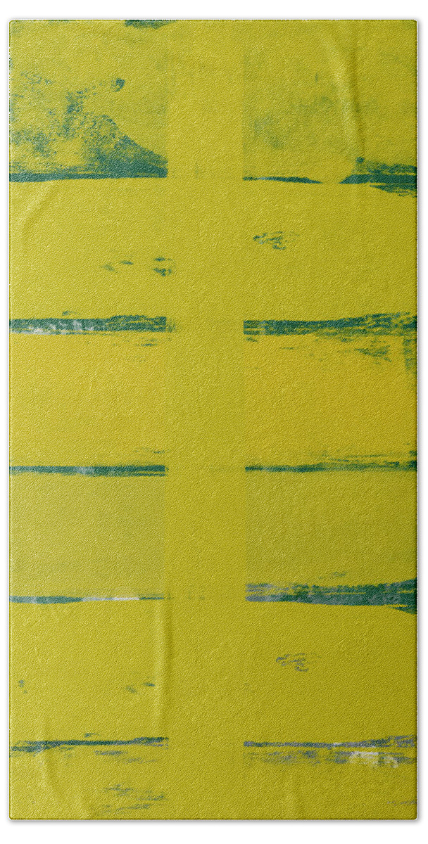 Abstract Hand Towel featuring the painting Abstract Yellow and Green Study by Naxart Studio