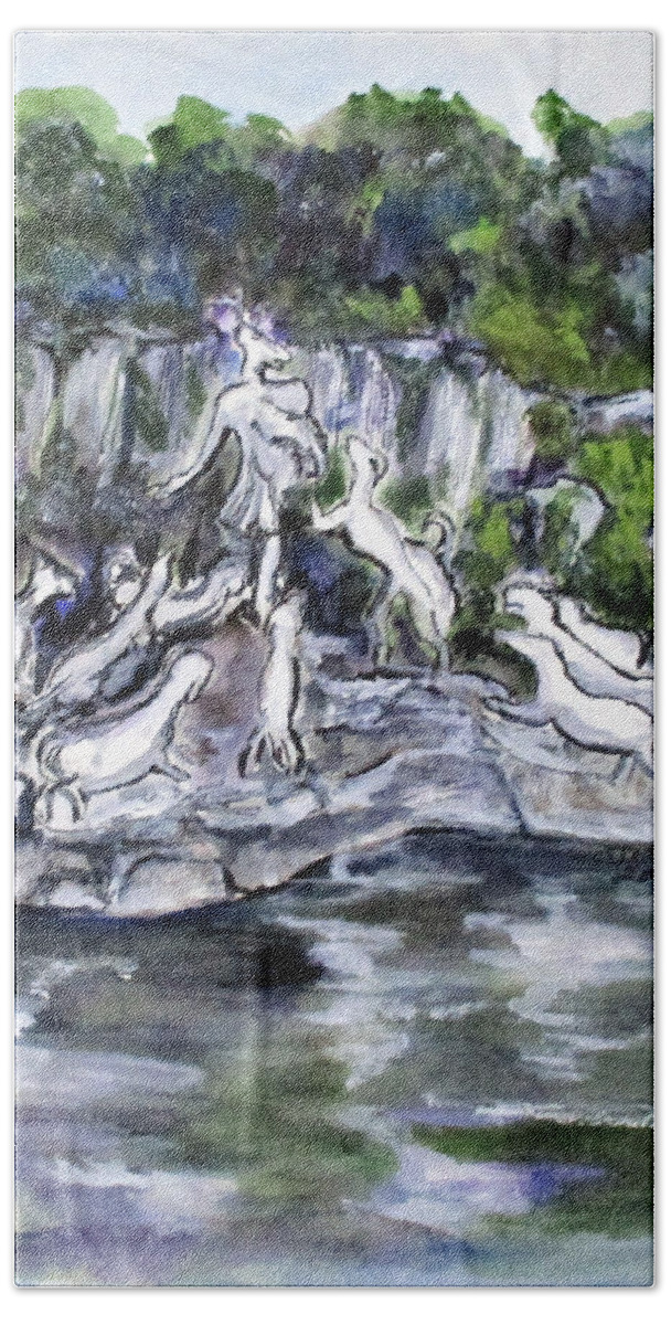 Caserta Italy Bath Towel featuring the painting Actaeon Fountain Caserta by Clyde J Kell