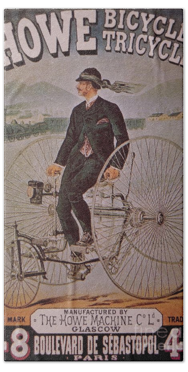 Bicycle Hand Towel featuring the drawing Advert For Howe Bicycles by English School