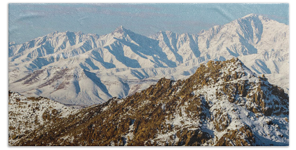 Aerial Photography Bath Towel featuring the photograph Afghanistan Hindu Kush Snowy Peaks by SR Green