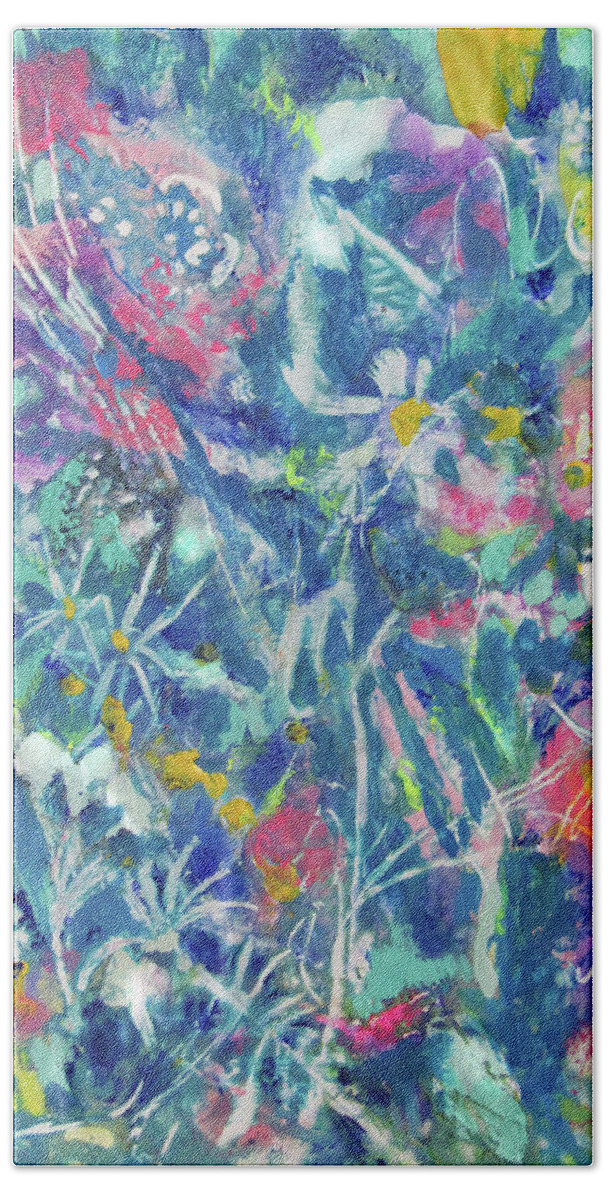 Encaustic Bath Towel featuring the painting Afternoon Garden by Jean Batzell Fitzgerald