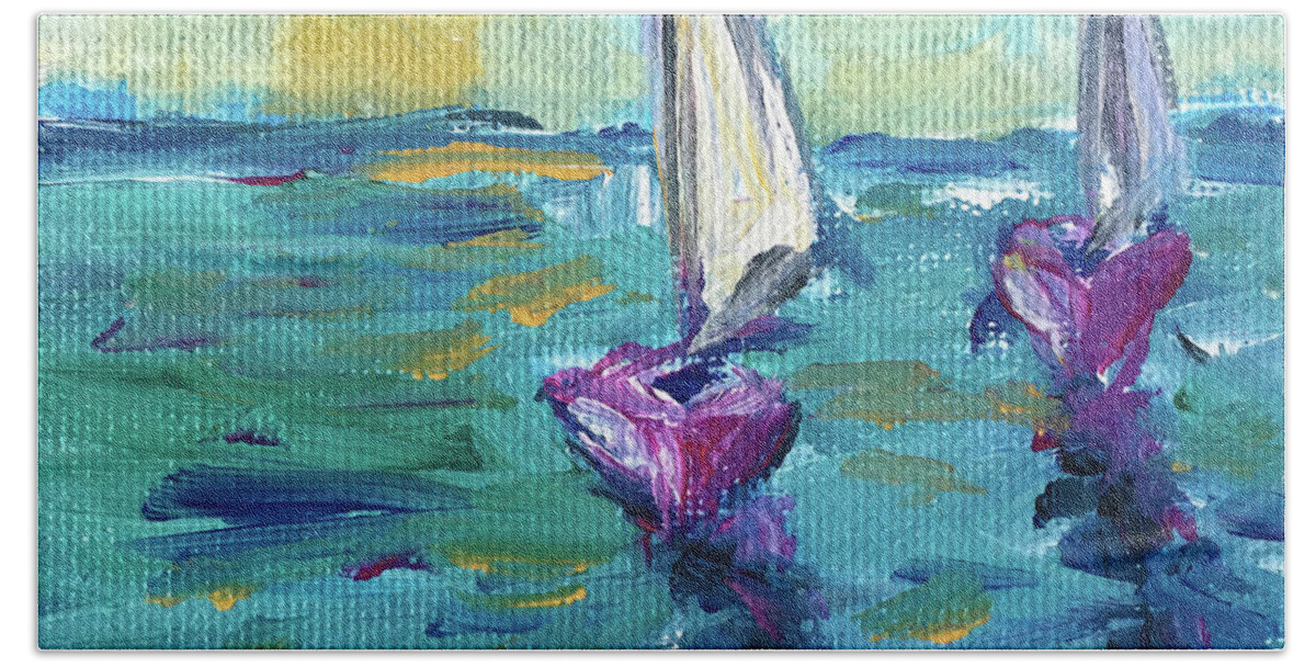 Sailboats Bath Towel featuring the painting Afternoon Sail by Roxy Rich