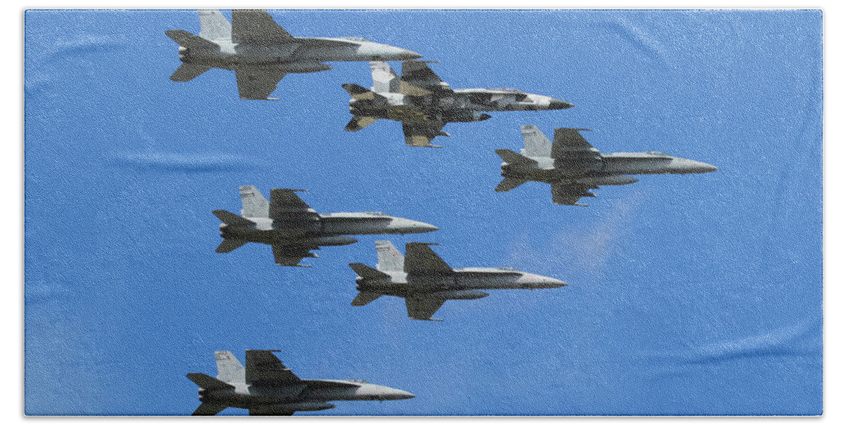 F18 Hand Towel featuring the photograph Air Power Flyby by Greg Smith