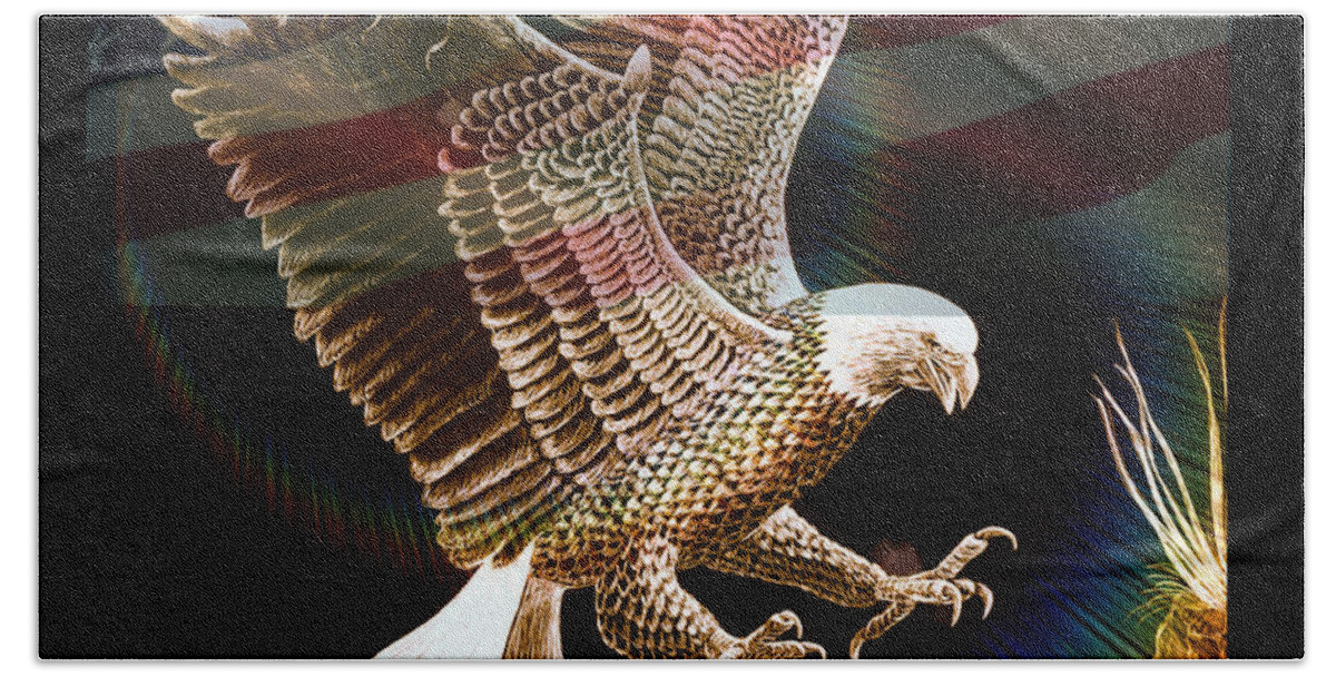 Eagle Hand Towel featuring the mixed media Air Superiority-Patriotic Eagle by Gary F Richards