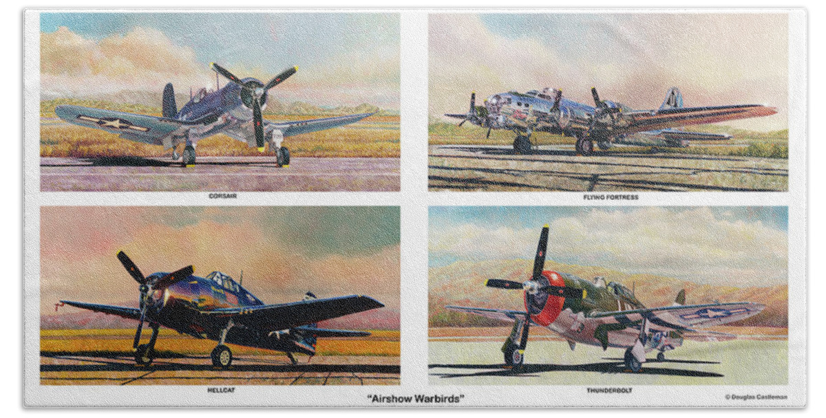 Aviation Hand Towel featuring the painting Airshow Warbirds by Douglas Castleman