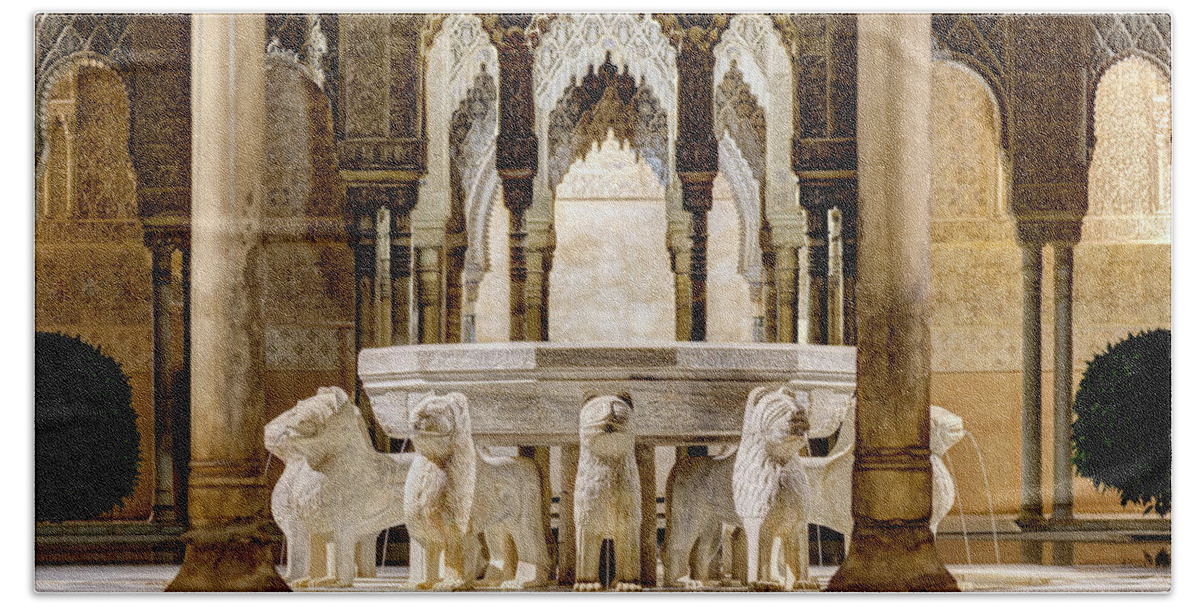 Alhambra Bath Towel featuring the photograph Alhambra Court of the Lions 03 by Weston Westmoreland
