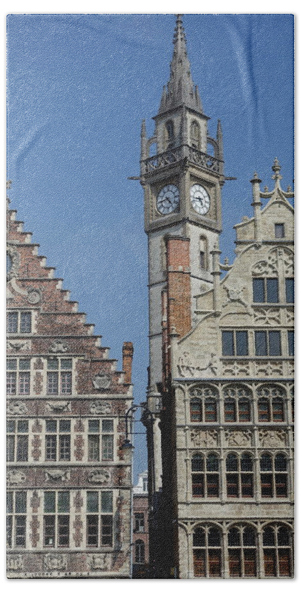 Graslei Bath Towel featuring the photograph Along the Graslei in Ghent Belgium by Patricia Caron