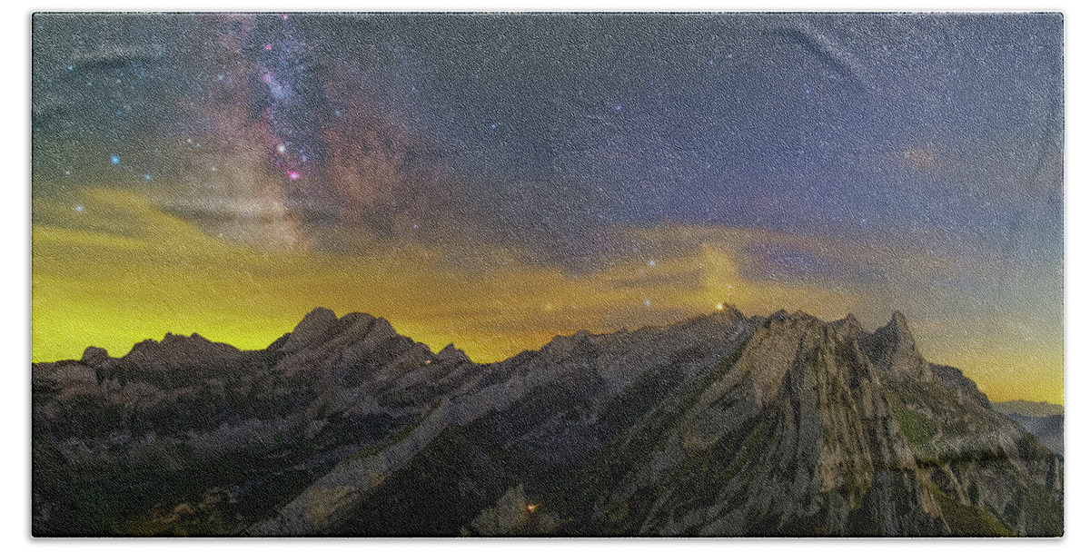 Mountains Bath Towel featuring the photograph Alpstein Nights by Ralf Rohner